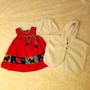 Red Corduroy dress and Old Navy fleece poncho, 3T